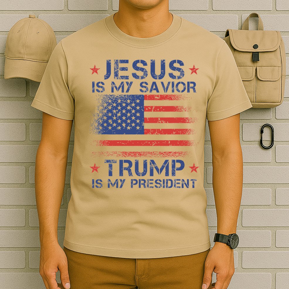 Jesus Is My Savior Trump Is My President Retro Us Flag T-Shirt