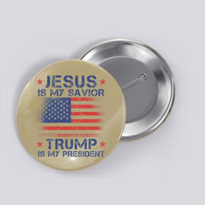 Jesus Is My Savior Trump Is My President Retro Us Flag Button