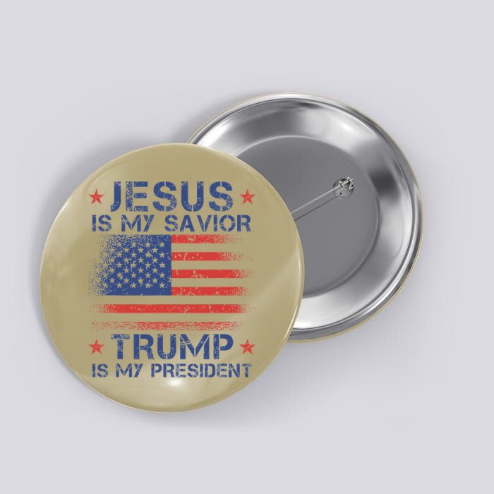 Jesus Is My Savior Trump Is My President Retro Us Flag Button