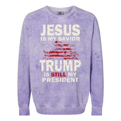 Jesus Is My Savior Trump Is Still My President Cute Colorblast Crewneck Sweatshirt