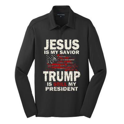 Jesus Is My Savior Trump Is Still My President Cute Silk Touch Performance Long Sleeve Polo