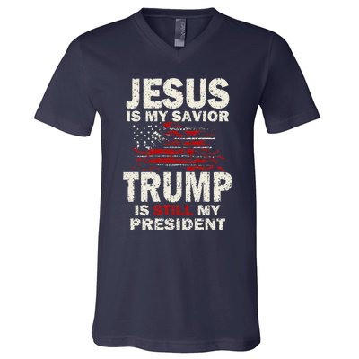 Jesus Is My Savior Trump Is Still My President Cute V-Neck T-Shirt