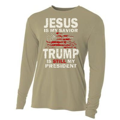 Jesus Is My Savior Trump Is Still My President Cute Cooling Performance Long Sleeve Crew