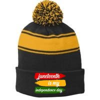 Juneteenth Is My Independence Day Stripe Pom Pom Beanie