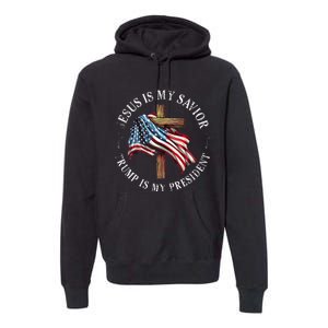 Jesus Is My Savior Trump Is My President American Flag Premium Hoodie