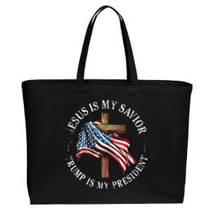 Jesus Is My Savior Trump Is My President American Flag Cotton Canvas Jumbo Tote