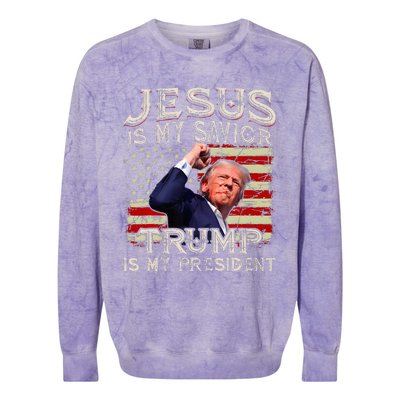 Jesus Is My Savior Trump Is My President American Flag Colorblast Crewneck Sweatshirt