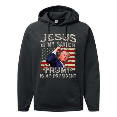 Jesus Is My Savior Trump Is My President American Flag Performance Fleece Hoodie