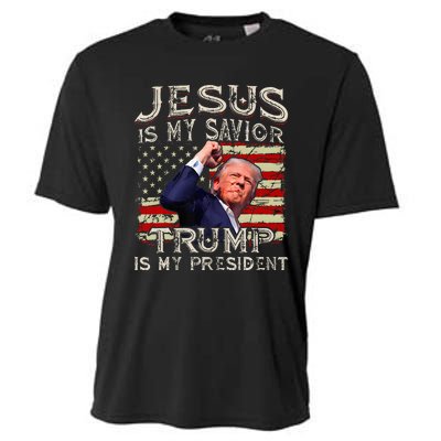 Jesus Is My Savior Trump Is My President American Flag Cooling Performance Crew T-Shirt