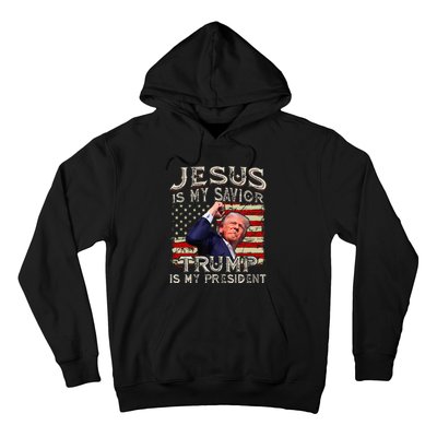 Jesus Is My Savior Trump Is My President American Flag Hoodie