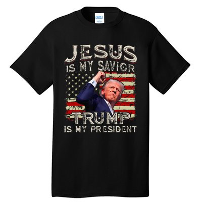 Jesus Is My Savior Trump Is My President American Flag Tall T-Shirt