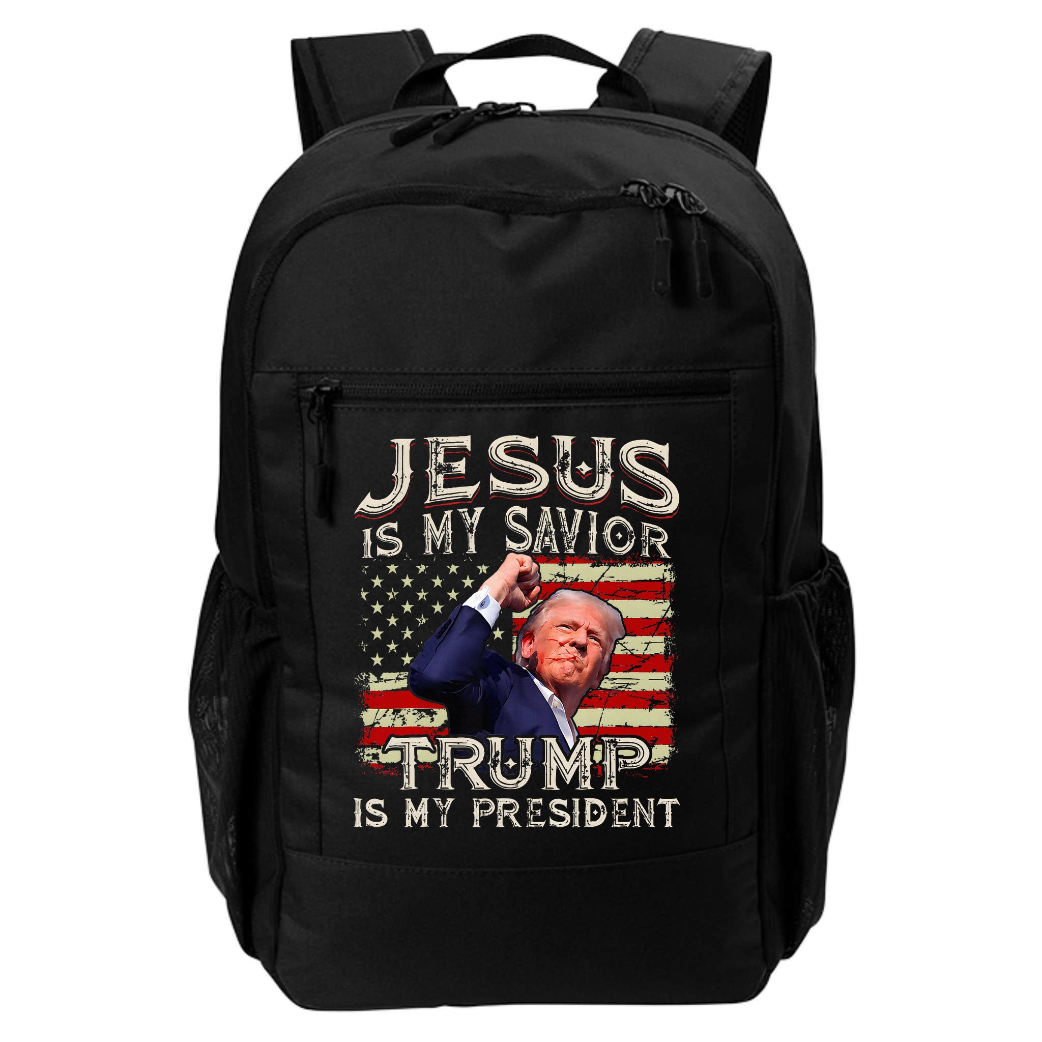 Jesus Is My Savior Trump Is My President American Flag Backpack