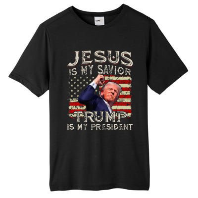 Jesus Is My Savior Trump Is My President American Flag Tall Fusion ChromaSoft Performance T-Shirt