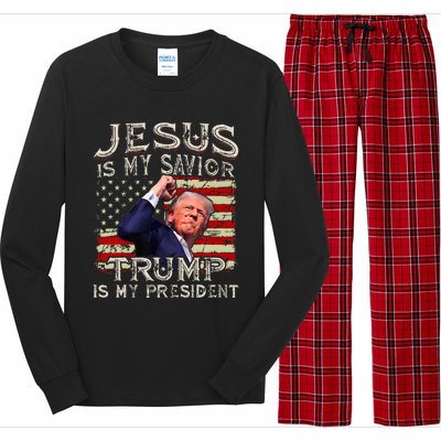 Jesus Is My Savior Trump Is My President American Flag Long Sleeve Pajama Set