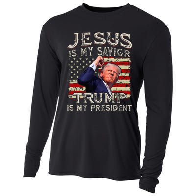 Jesus Is My Savior Trump Is My President American Flag Cooling Performance Long Sleeve Crew