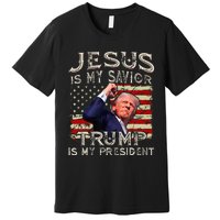 Jesus Is My Savior Trump Is My President American Flag Premium T-Shirt