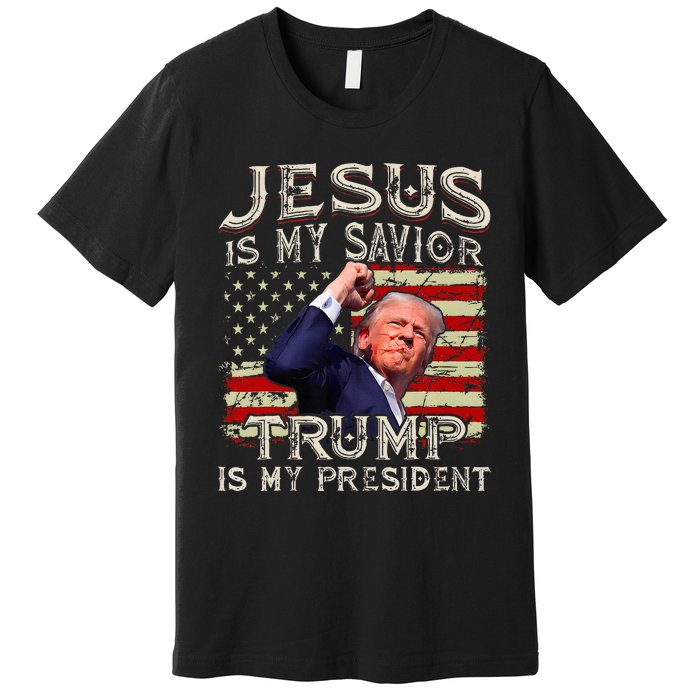 Jesus Is My Savior Trump Is My President American Flag Premium T-Shirt