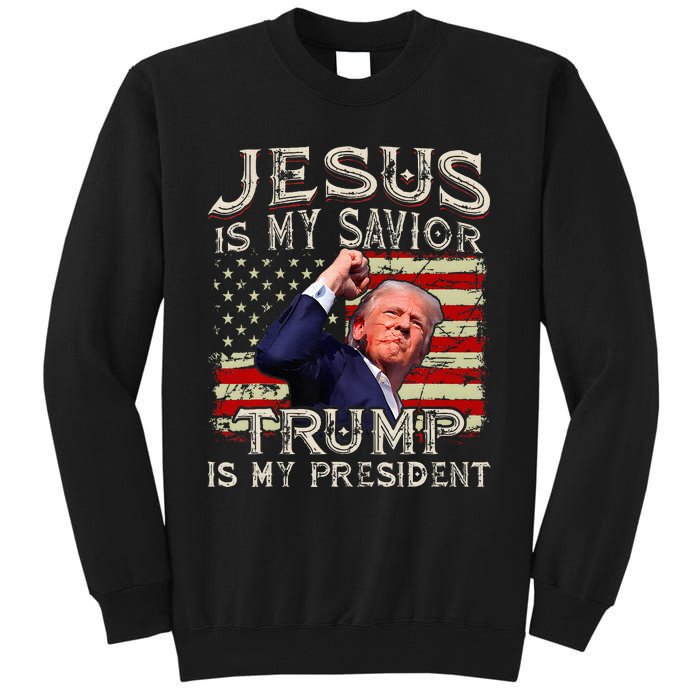 Jesus Is My Savior Trump Is My President American Flag Tall Sweatshirt