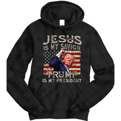 Jesus Is My Savior Trump Is My President American Flag Tie Dye Hoodie