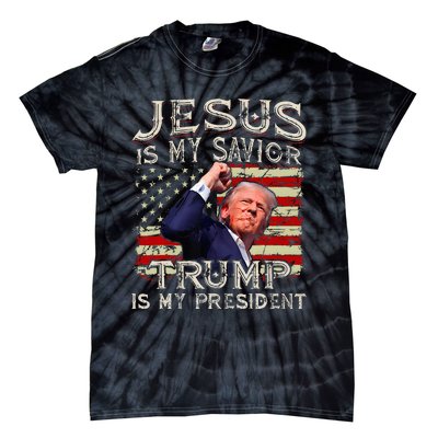 Jesus Is My Savior Trump Is My President American Flag Tie-Dye T-Shirt