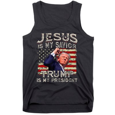 Jesus Is My Savior Trump Is My President American Flag Tank Top