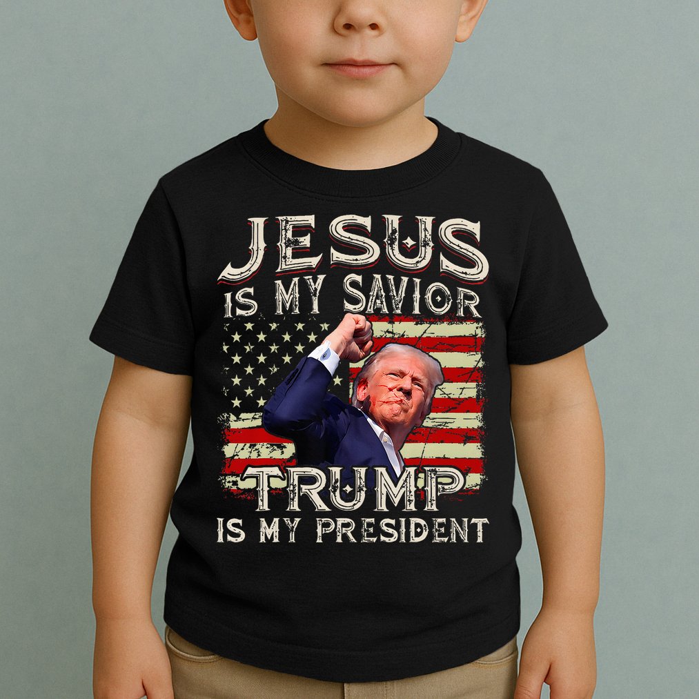 Jesus Is My Savior Trump Is My President American Flag Toddler T-Shirt