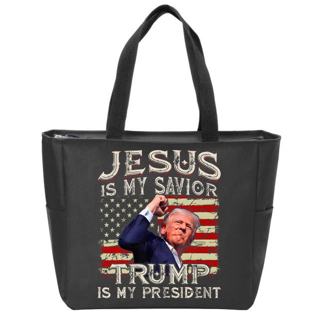 Jesus Is My Savior Trump Is My President American Flag Zip Tote Bag