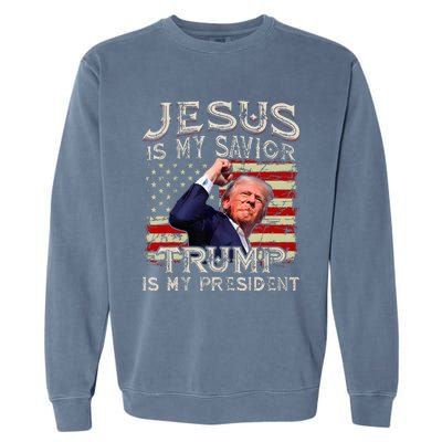 Jesus Is My Savior Trump Is My President American Flag Garment-Dyed Sweatshirt