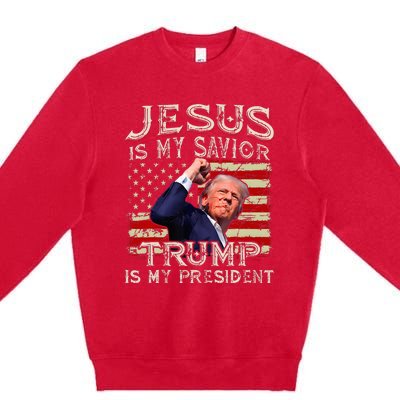 Jesus Is My Savior Trump Is My President American Flag Premium Crewneck Sweatshirt