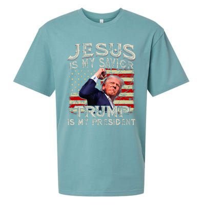 Jesus Is My Savior Trump Is My President American Flag Sueded Cloud Jersey T-Shirt