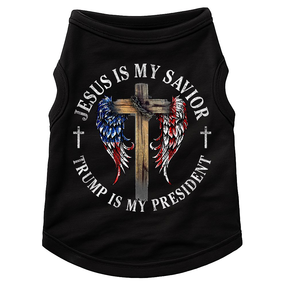 Jesus Is My Savior Trump Is My President 2024 Usa Flag Cross Doggie Tank