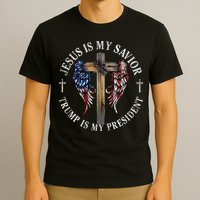 Jesus Is My Savior Trump Is My President 2024 Usa Flag Cross T-Shirt