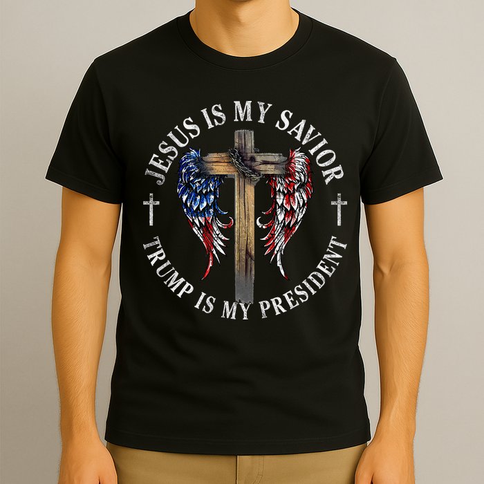 Jesus Is My Savior Trump Is My President 2024 Usa Flag Cross T-Shirt