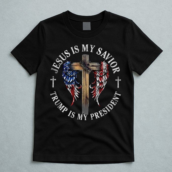 Jesus Is My Savior Trump Is My President 2024 Usa Flag Cross T-Shirt