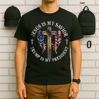 Jesus Is My Savior Trump Is My President 2024 Usa Flag Cross T-Shirt