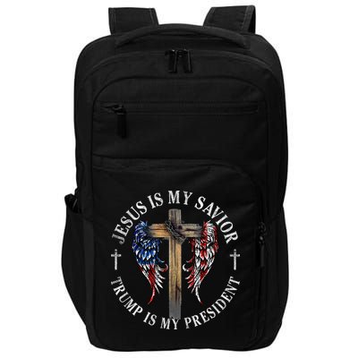 Jesus Is My Savior Trump Is My President 2024 Usa Flag Cross Impact Tech Backpack