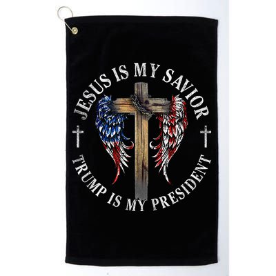 Jesus Is My Savior Trump Is My President 2024 Usa Flag Cross Golf Towel