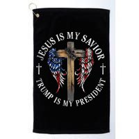 Jesus Is My Savior Trump Is My President 2024 Usa Flag Cross Golf Towel