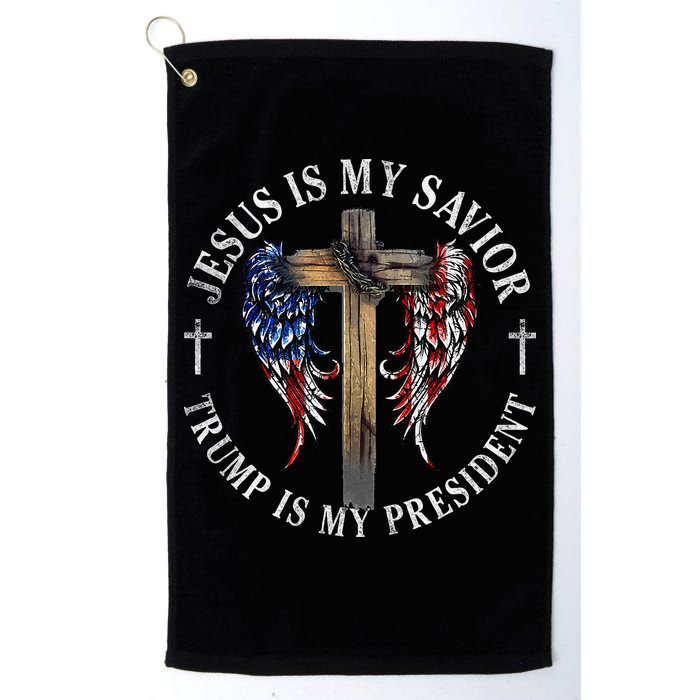Jesus Is My Savior Trump Is My President 2024 Usa Flag Cross Golf Towel