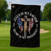 Jesus Is My Savior Trump Is My President 2024 Usa Flag Cross Golf Towel