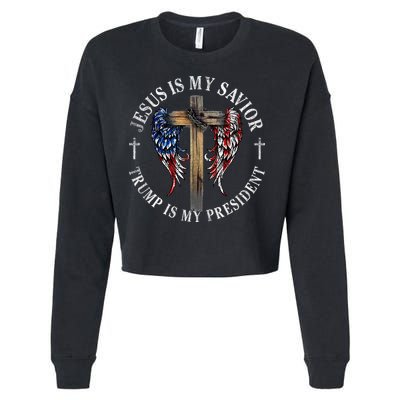 Jesus Is My Savior Trump Is My President 2024 Usa Flag Cross Cropped Pullover Crew