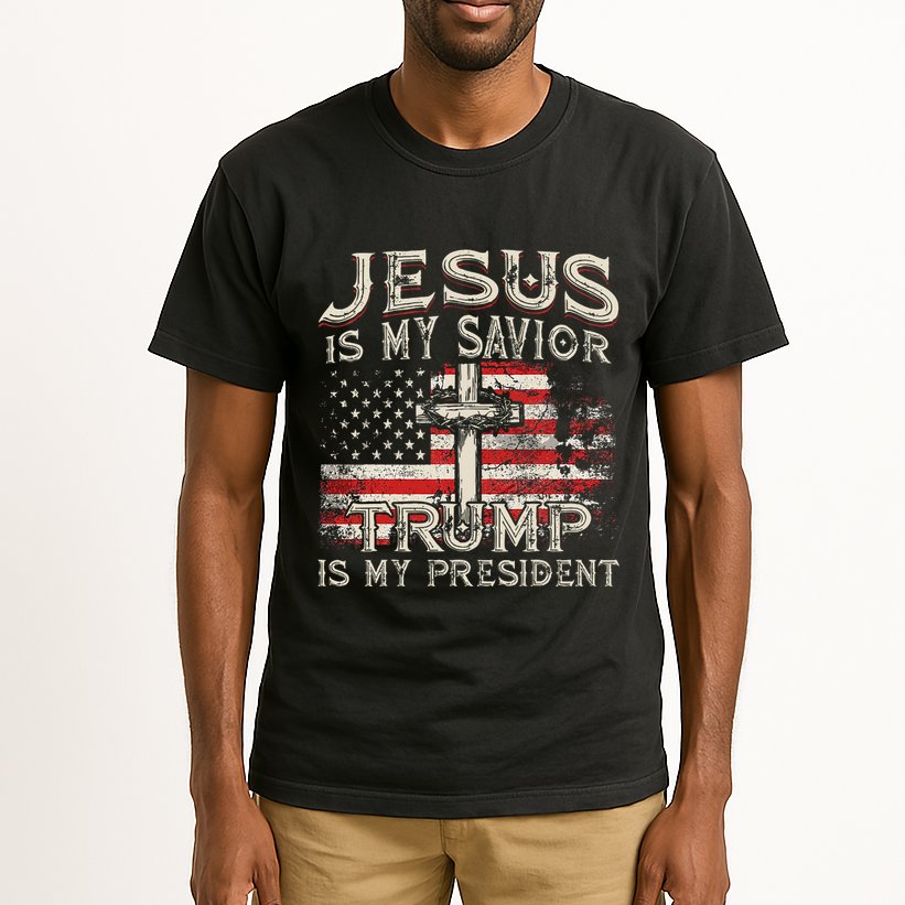 Jesus Is My Savior Trump Is My President American Flag Tall T-Shirt