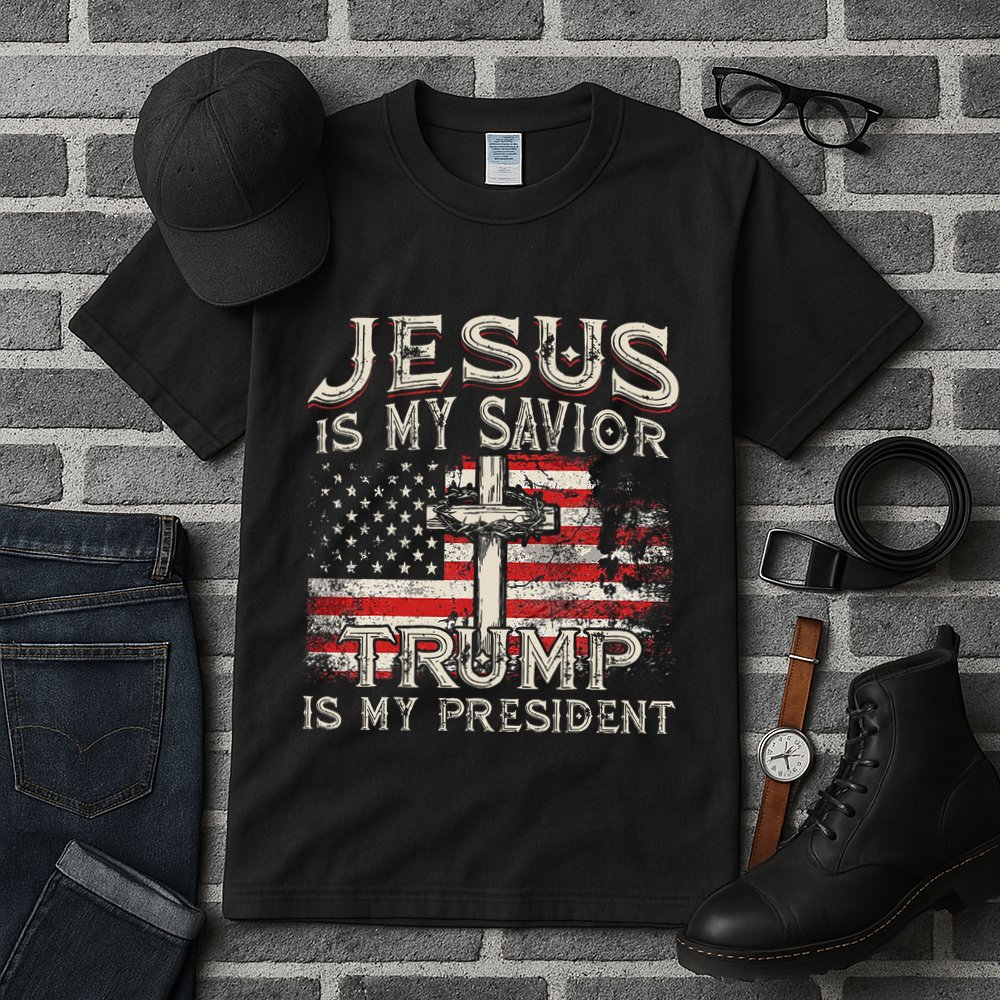 Jesus Is My Savior Trump Is My President American Flag Tall T-Shirt
