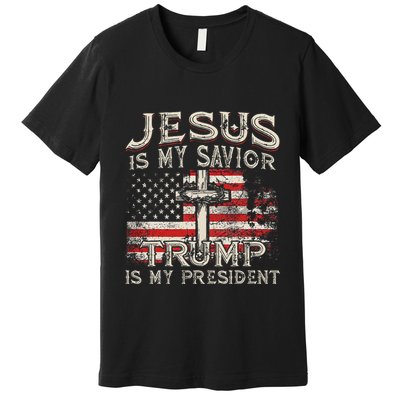 Jesus Is My Savior Trump Is My President American Flag Premium T-Shirt