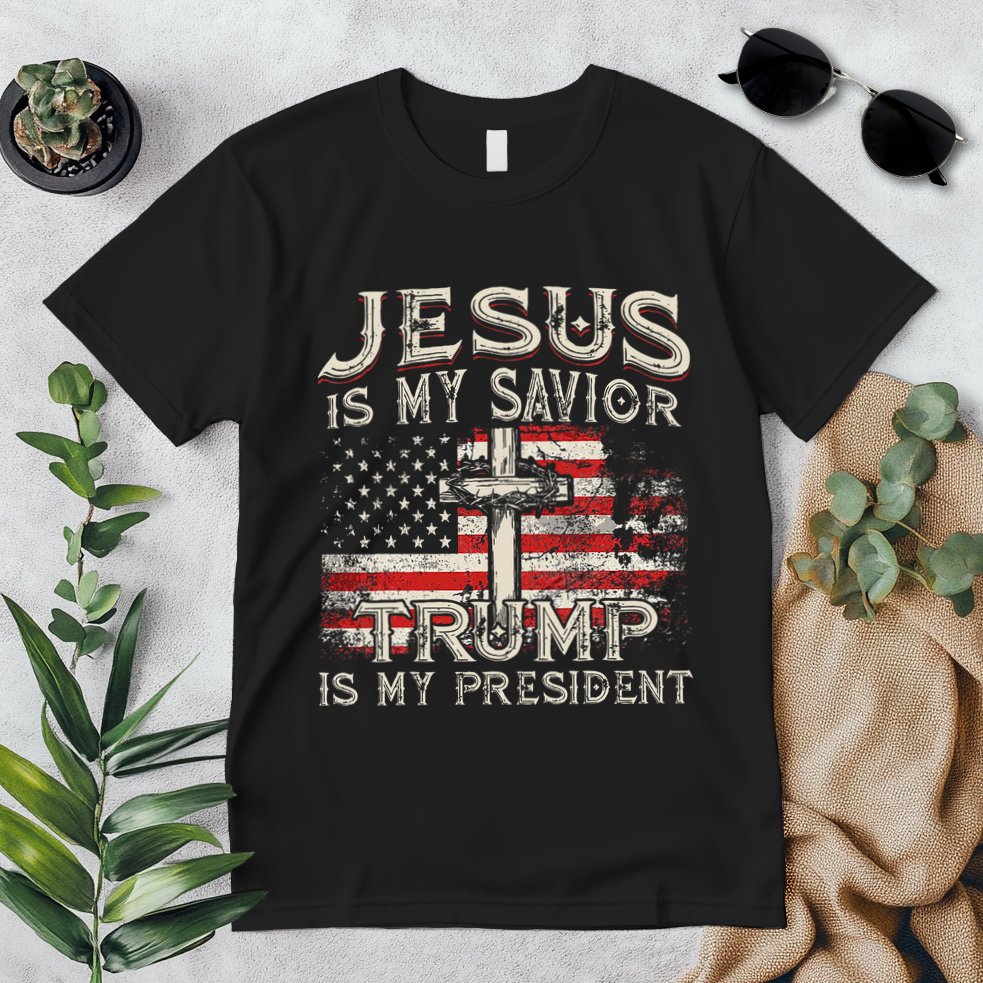 Jesus Is My Savior Trump Is My President American Flag Premium T-Shirt