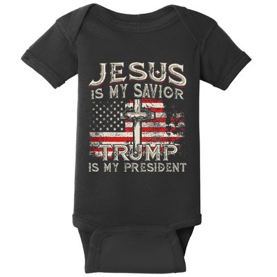 Jesus Is My Savior Trump Is My President American Flag Baby Bodysuit