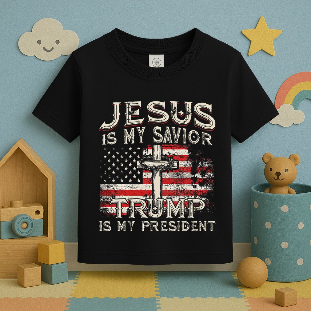 Jesus Is My Savior Trump Is My President American Flag Toddler T-Shirt