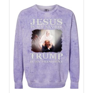 Jesus Is My Savior Trump Is My President Colorblast Crewneck Sweatshirt