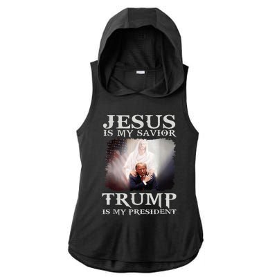 Jesus Is My Savior Trump Is My President Ladies PosiCharge Tri-Blend Wicking Draft Hoodie Tank