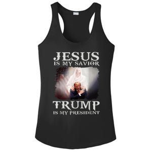 Jesus Is My Savior Trump Is My President Ladies PosiCharge Competitor Racerback Tank